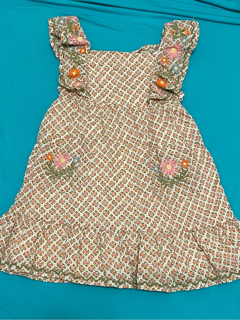 Mini Boden 2/3 Floral Embroidered Dress
